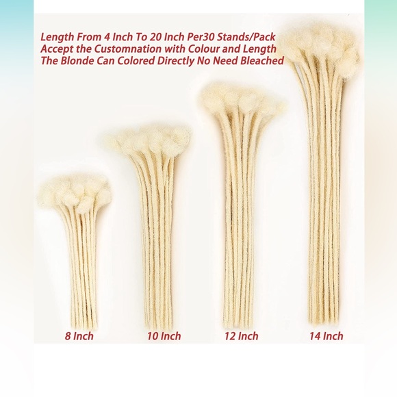 12in Human Hair Dreadlocks Extensions 0.4 CM 30 Stands Blonde Locs Extensions - Picture 6 of 7